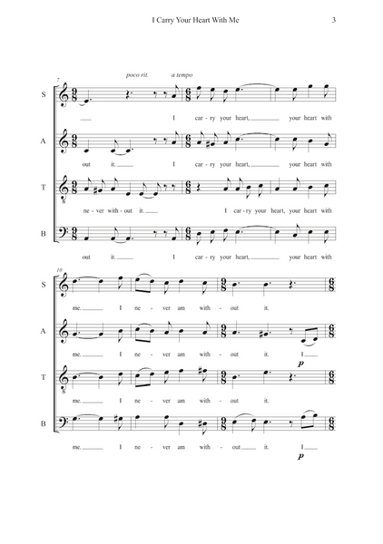 Sheet music for 'I Carry Your Heart With Me' with musical notation and lyrics.