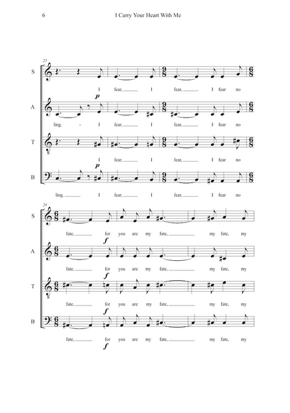 Sheet music for a musical piece titled 'I Carry Your Heart With Me' with vocal and instrumental parts.