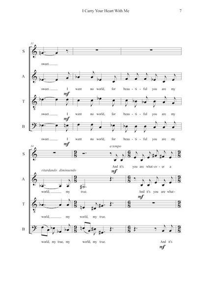 Sheet music for a song titled 'I Carry Your Heart With Me' on a white background.