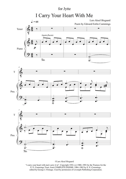 Lars Aksel Bisgaard: I Carry Your Heart With Me - for tenor or baritone and piano (GPC091)