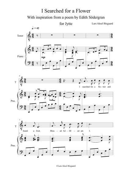 Lars Aksel Bisgaard: I Searched for a Flower - for tenor or baritone and piano (GPC093)