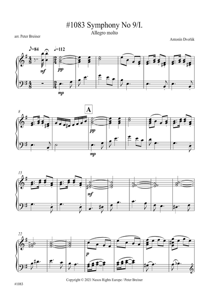 Antonín Dvořák: Allegro molto from Movt. I of Symphony No. 9 in E Minor (From the New World) (arranged for piano by Peter Breiner) (PB169)