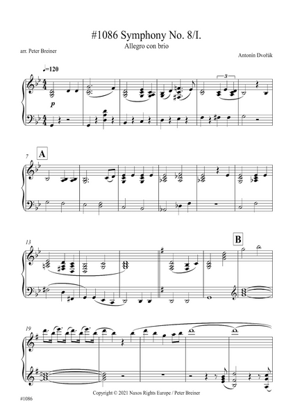 Antonín Dvořák: Allegro con brio, Movt. I from Symphony No. 8 in G Major (arranged for piano by Peter Breiner) (PB163)