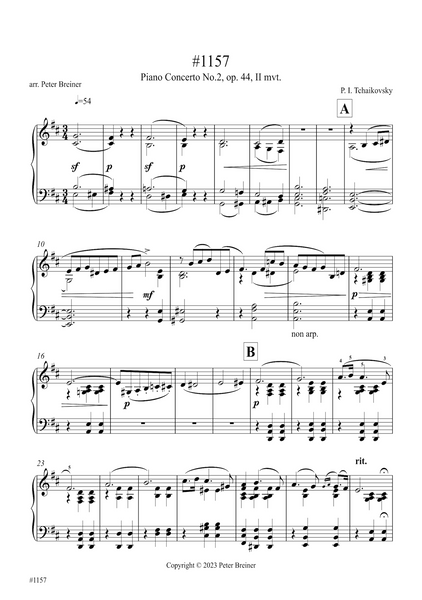 Pyotr Ilyich Tchaikovsky: Excerpt from the 2nd Movement of Piano Concerto No 2 Op. 44 (arranged for piano by Peter Breiner) (PB209)