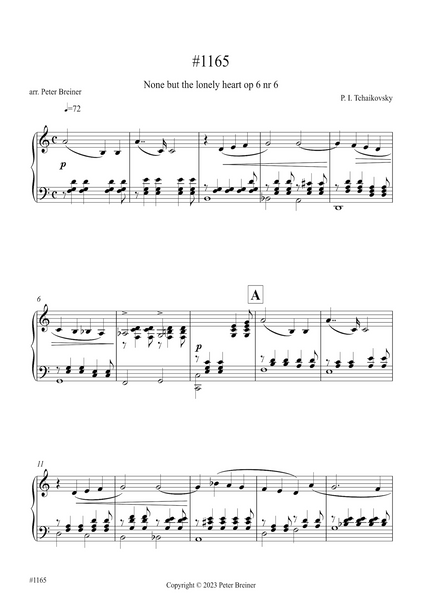 Pyotr Ilyich Tchaikovsky: None but the lonely heart Op. 6 No. 6 (arranged for piano by Peter Breiner) (PB201)