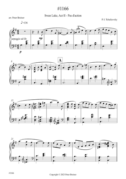 Pyotr Ilyich Tchaikovsky: Pas d'action, from Swan Lake, Act 2 (arranged for piano by Peter Breiner) (PB200)