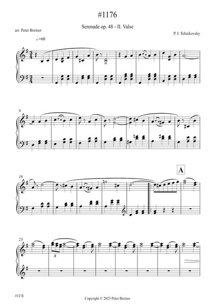 Pyotr Ilyich Tchaikovsky: Valse, 2nd movt. of Serenade op 48 (arranged for piano by Peter Breiner) (PB192)