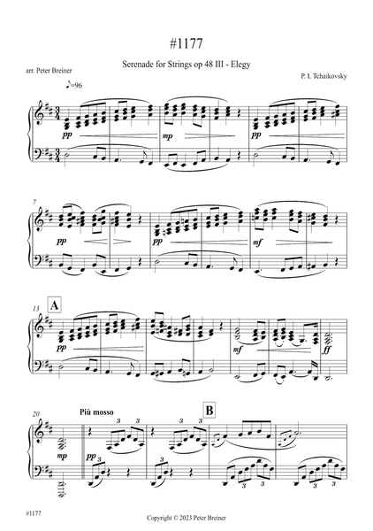 Pyotr Ilyich Tchaikovsky: Elegy, 3rd movt. of Serenade op 48 (arranged for piano by Peter Breiner) (PB191)