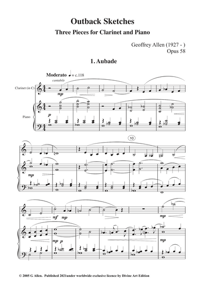 Geoffrey Allen: Outback Sketches, Op. 58 for clarinet and piano EDN80026