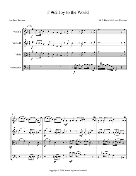 Joy to the World – Arrangement for String Quartet by Peter Breiner (PB073)