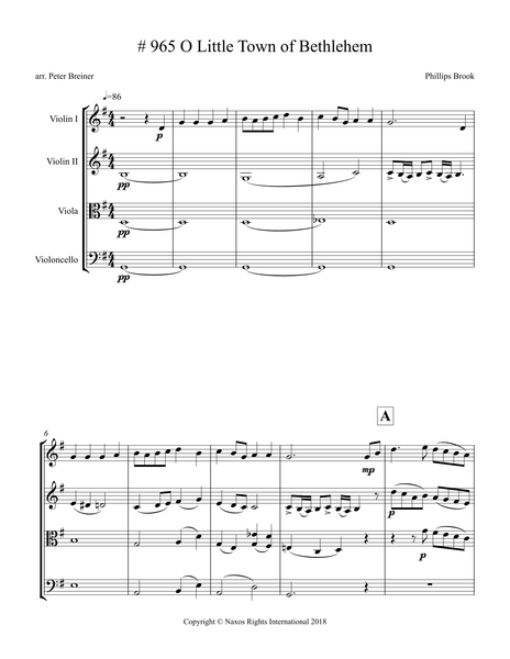 Little Town of Bethlehem – Arrangement for String Quartet by Peter Breiner (PB076)