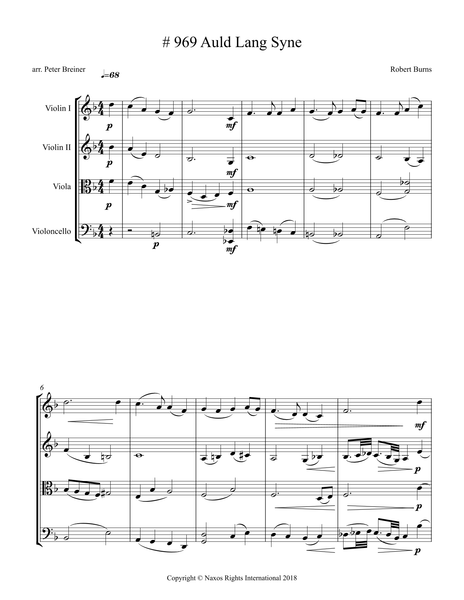 Auld Lang Syne – Arrangement for String Quartet by Peter Breiner (PB080)