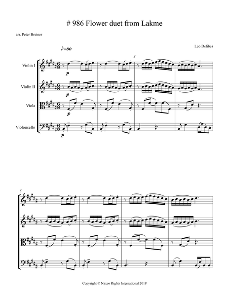 Léo Delibes: Flower Duet from Lakme – Arrangement for String Quartet by Peter Breiner (PB097)