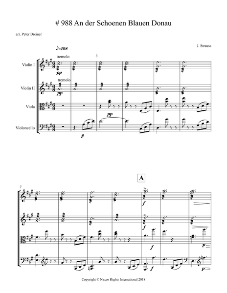Johann Strauss II: An der Schönen Blauen Donau / Blue Danube Waltz – Arrangement for String Quartet by Peter Breiner (PB099)