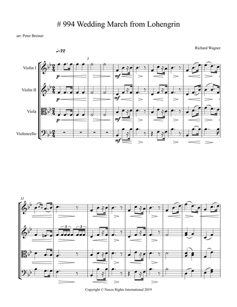 Richard Wagner: Wedding March from Lohengrin – Arrangement for String Quartet by Peter Breiner (PB105)