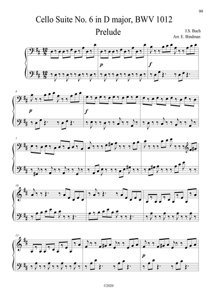 J.S. Bach: Cello Suite No. 6 in D major, BWV 1012 – arranged for piano by Eleonor Bindman (GPC080)