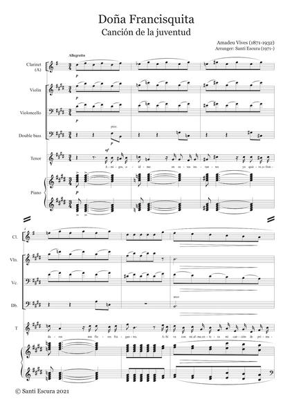 Amadeu Vives: Canción de la juventud (Doña Francisquita) – arranged for voices and ensemble by Santi Escura (NXP116)