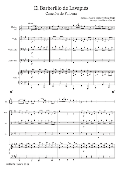 Francisco Asenjo-Barbieri: Canción de Paloma (El barberillo de Lavapiés) – arranged for voices and ensemble by Santi Escura (NXP118)