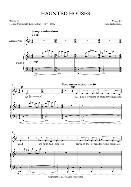 Lydia Kakabadse: Haunted Houses - for mezzo soprano or alto and piano