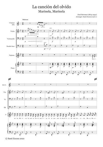 Josep Serrano: Canción de Marinela (La canción del olvido) – arranged for voices and ensemble by Santi Escura (NXP121)