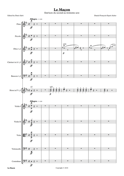 Daniel François Esprit Auber: Le Maçon - Entr'acte to Act 3 (NXP031)