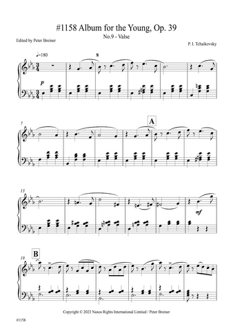 Pyotr Ilyich Tchaikovsky: Valse, from Children's Album Op. 39 No. 9 (edited by Peter Breiner) (PB208)