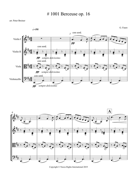 Gabriel Fauré: Berceuse, Op. 16 – Arrangement for String Quartet by Peter Breiner (PB112)