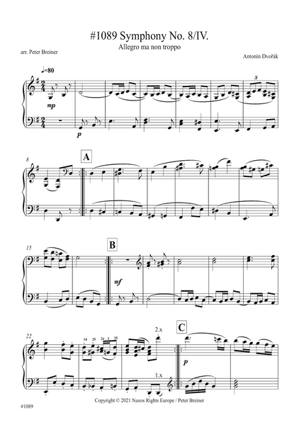 Antonín Dvořák: Allegro ma non troppo, Movt. IV from Symphony No. 8 in G Major (arranged for piano by Peter Breiner) (PB167)