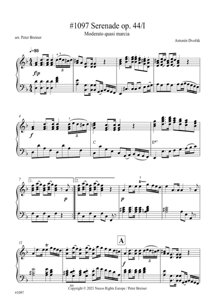 Antonín Dvořák: Serenade in D Minor, I. Moderato quasi marcia (arranged for piano by Peter Breiner) (PB158)