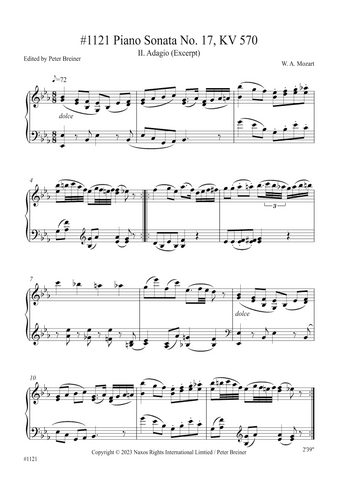 Wolfgang Amadeus Mozart: Excerpt from the 2nd movt. (Adagio) of Piano Sonata No. 17, KV 570 (edited by Peter Breiner) (PB236)