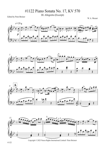 Wolfgang Amadeus Mozart: Excerpt from the 3rd movt. (Allegretto) of Piano Sonata No. 17, KV 570 (edited by Peter Breiner) (PB235)