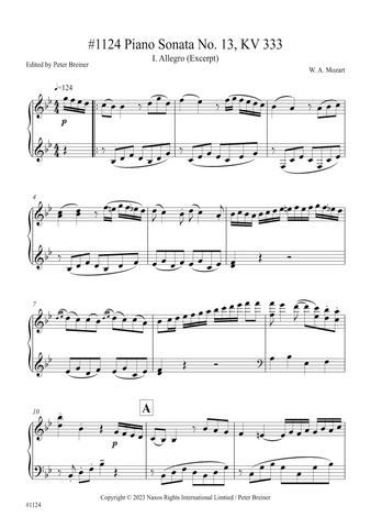 Wolfgang Amadeus Mozart: Excerpt from the 1st movt. (Allegro) of Piano Sonata No. 13, KV 333 (edited by Peter Breiner) (PB233)