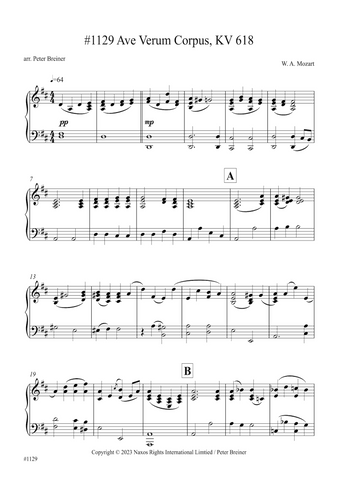 Wolfgang Amadeus Mozart: Ave Verum Corpus KV 618 (arranged for piano by Peter Breiner) (PB228)