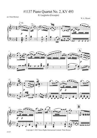 Wolfgang Amadeus Mozart: Excerpts from the 2nd movt. (Larghetto) of Piano Quartet KV 493 (arranged for piano by Peter Breiner) (PB222)