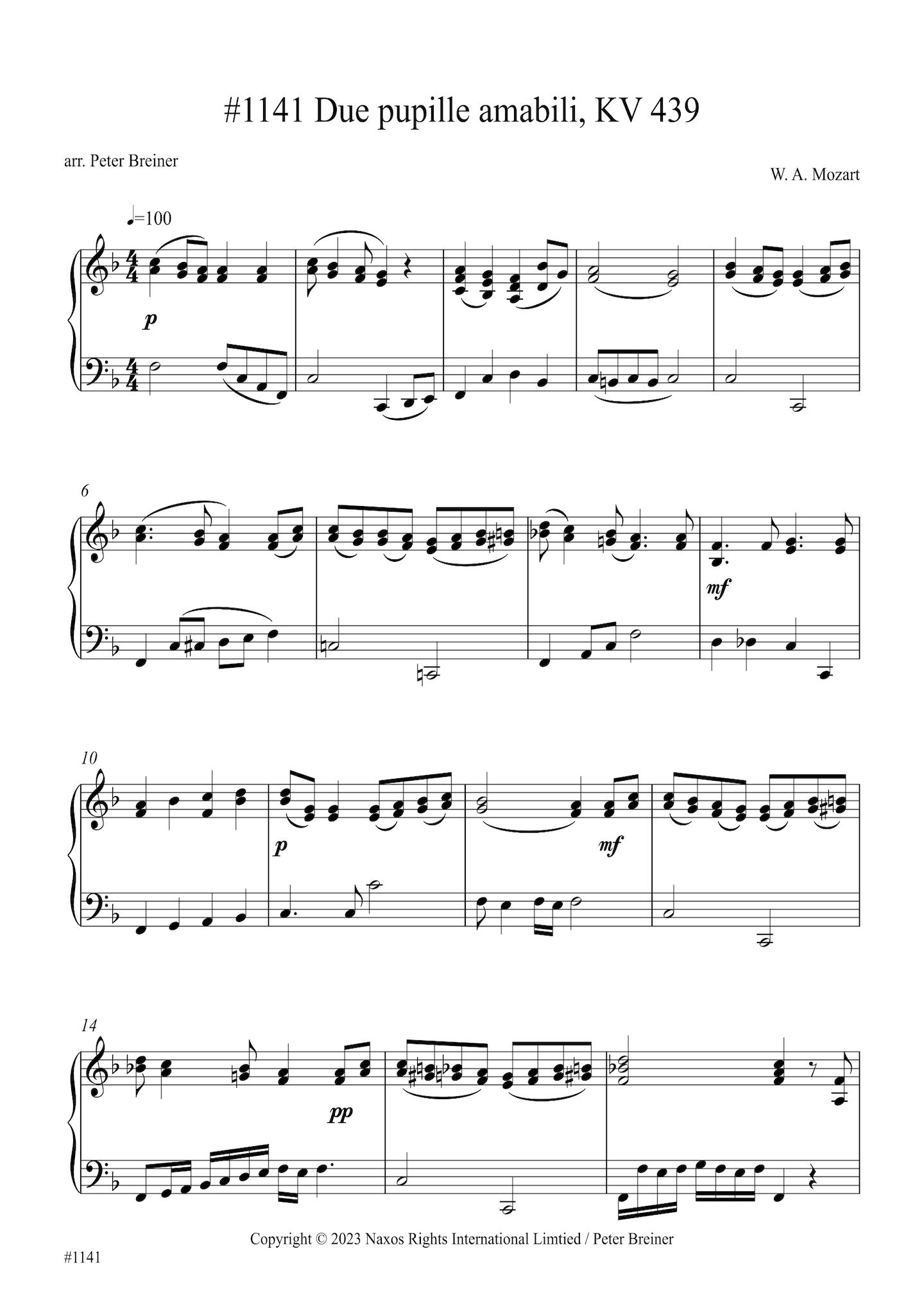 Wolfgang Amadeus Mozart: Due pupille KV 439 (arranged for piano by Peter Breiner) (PB219)
