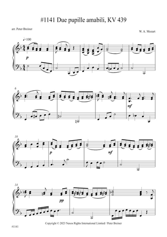 Wolfgang Amadeus Mozart: Due pupille KV 439 (arranged for piano by Peter Breiner) (PB219)