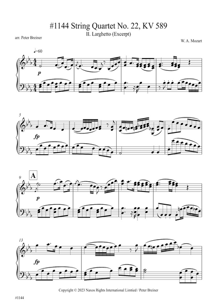 Wolfgang Amadeus Mozart: Excerpt from the 2nd movt. (Larghetto) of String Quartet KV 589 (arranged for piano by Peter Breiner) (PB218)