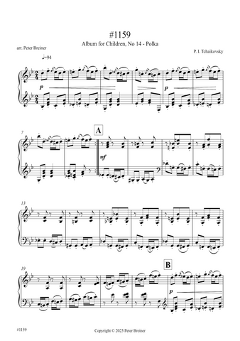 Pyotr Ilyich Tchaikovsky: Polka, from Children's Album Op. 39 No. 14 (arranged for piano by Peter Breiner) (PB207)