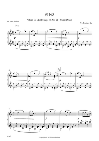 Pyotr Ilyich Tchaikovsky: Sweet Dreams, from Children's Album Op. 39 No. 21 (arranged for piano by Peter Breiner) (PB203)