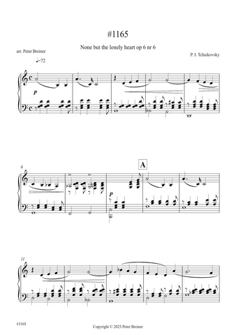 Pyotr Ilyich Tchaikovsky: None but the lonely heart Op. 6 No. 6 (arranged for piano by Peter Breiner) (PB201)