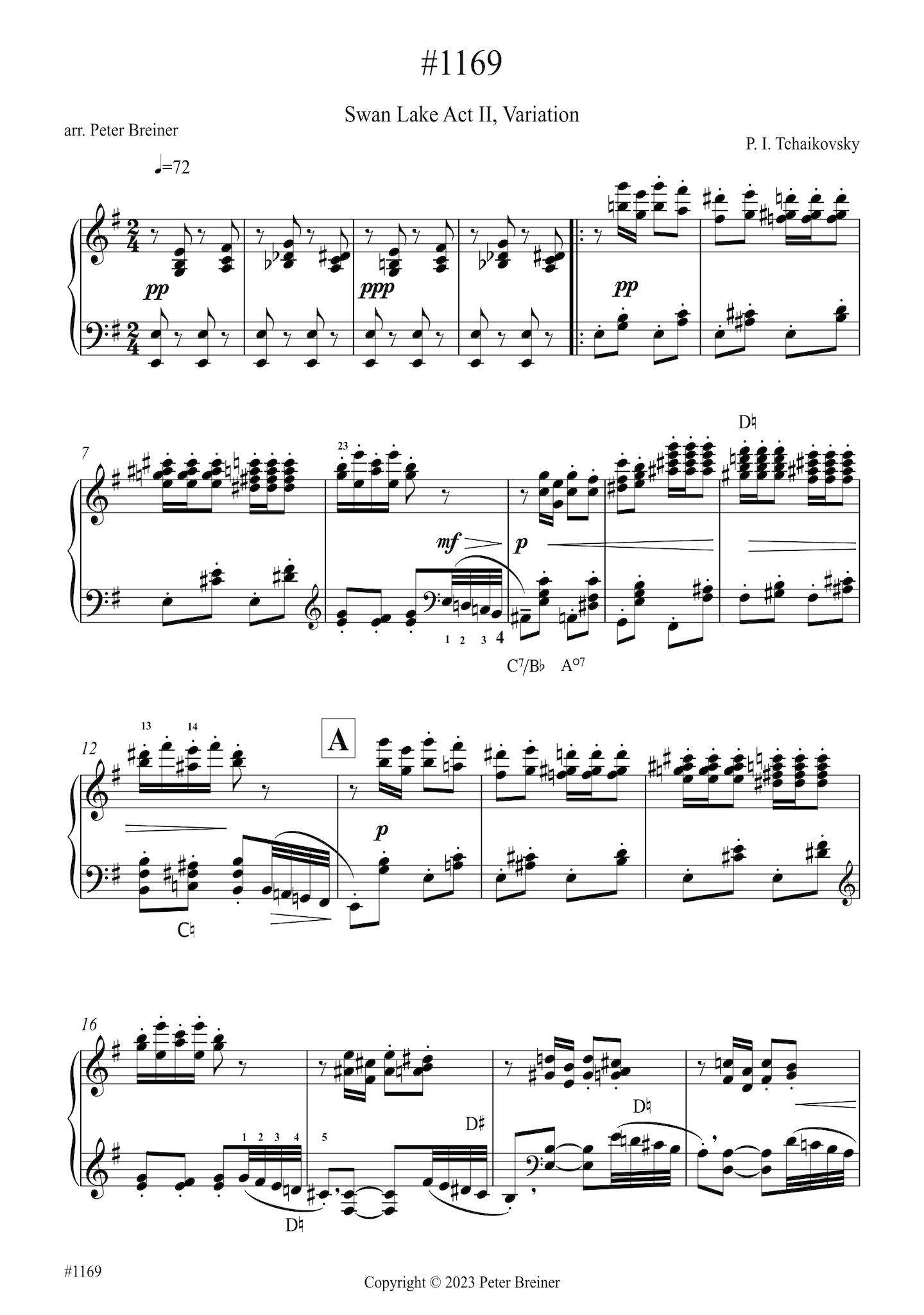 Pyotr Ilyich Tchaikovsky: Dance of the Sugar-Plum Fairy, from The Nutcracker, Act 2 (arranged for piano by Peter Breiner) (PB197)