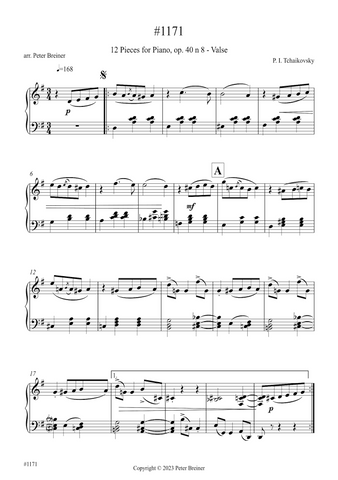 Pyotr Ilyich Tchaikovsky: Valse, from 12 Pieces Op. 40 No. 8 (arranged for piano by Peter Breiner) (PB195)