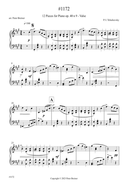 Pyotr Ilyich Tchaikovsky: Valse, from 12 Pieces Op. 40 No. 9 (arranged for piano by Peter Breiner) (PB194)