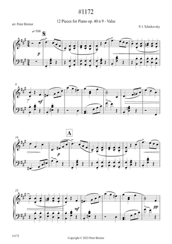 Pyotr Ilyich Tchaikovsky: Valse, from 12 Pieces Op. 40 No. 9 (arranged for piano by Peter Breiner) (PB194)