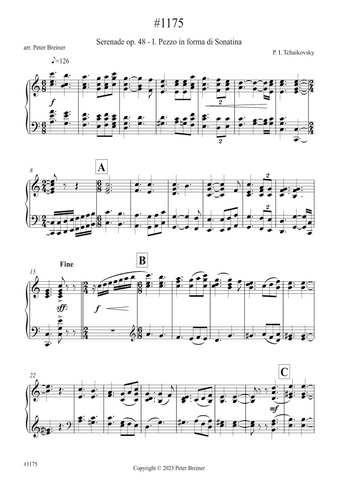 Pyotr Ilyich Tchaikovsky: Pezzo in forma di Sonatina, 1st movt. of Serenade op 48 (arranged for piano by Peter Breiner) (PB183)