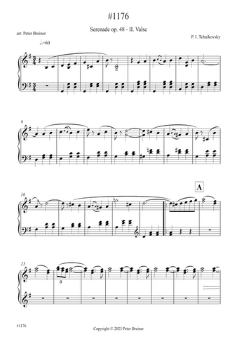 Pyotr Ilyich Tchaikovsky: Valse, 2nd movt. of Serenade op 48 (arranged for piano by Peter Breiner) (PB192)
