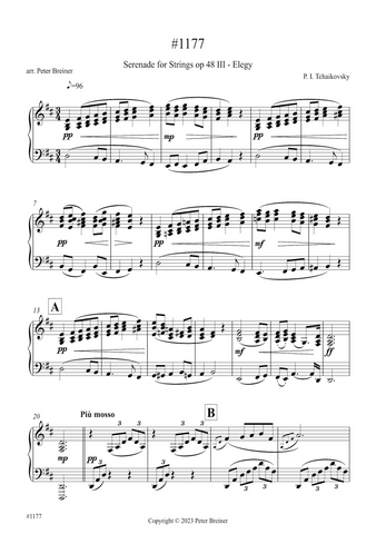Pyotr Ilyich Tchaikovsky: Elegy, 3rd movt. of Serenade op 48 (arranged for piano by Peter Breiner) (PB191)