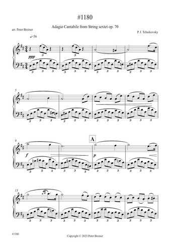Pyotr Ilyich Tchaikovsky: Adagio Cantabile from String Sextet Op. 70 (arranged for piano by Peter Breiner) (PB188)