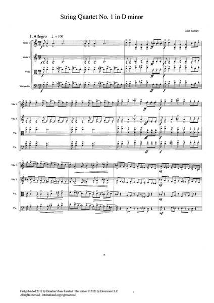 John Ramsay: String Quartets 1-4 - score