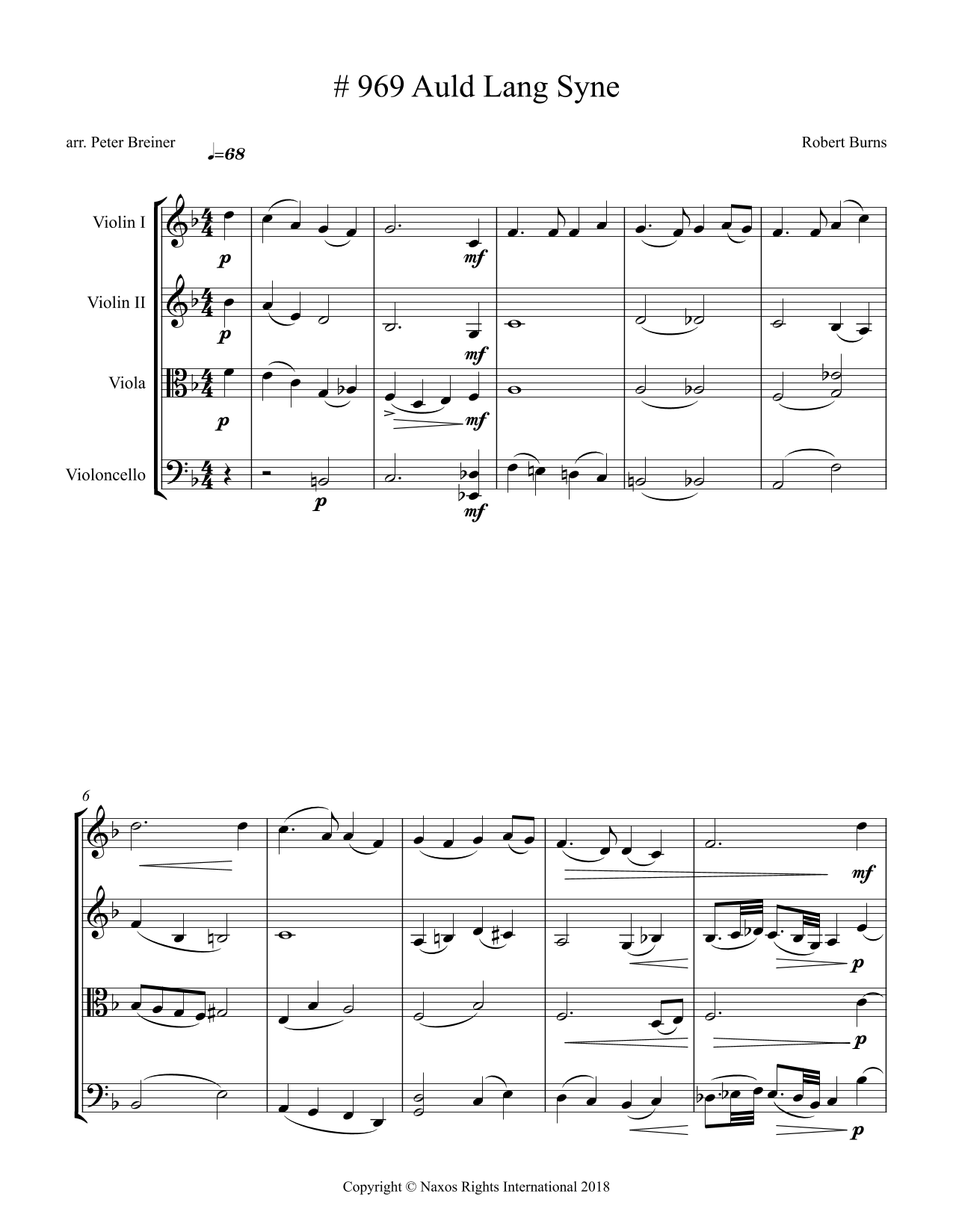Auld Lang Syne – Arrangement for String Quartet by Peter Breiner (PB080)